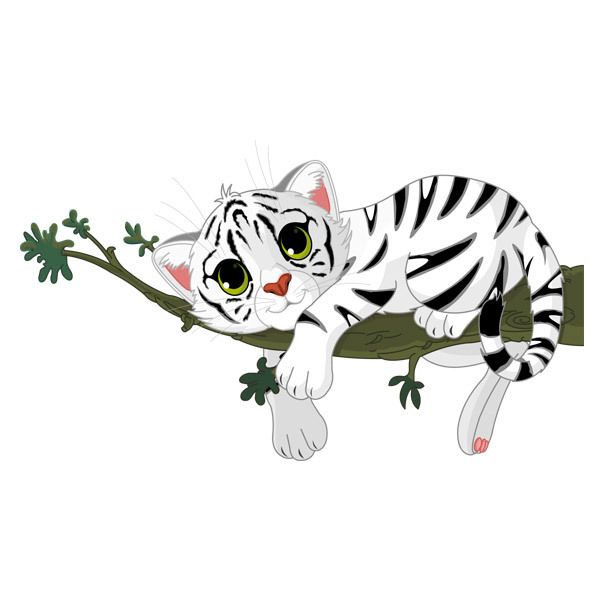 Stickers pour enfants: Bébé tigre blanc sur une branche