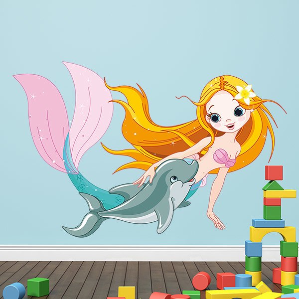 Stickers pour enfants: Mermaid et des dauphins nager