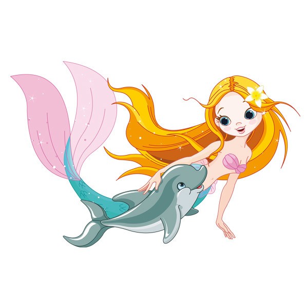 Stickers pour enfants: Mermaid et des dauphins nager