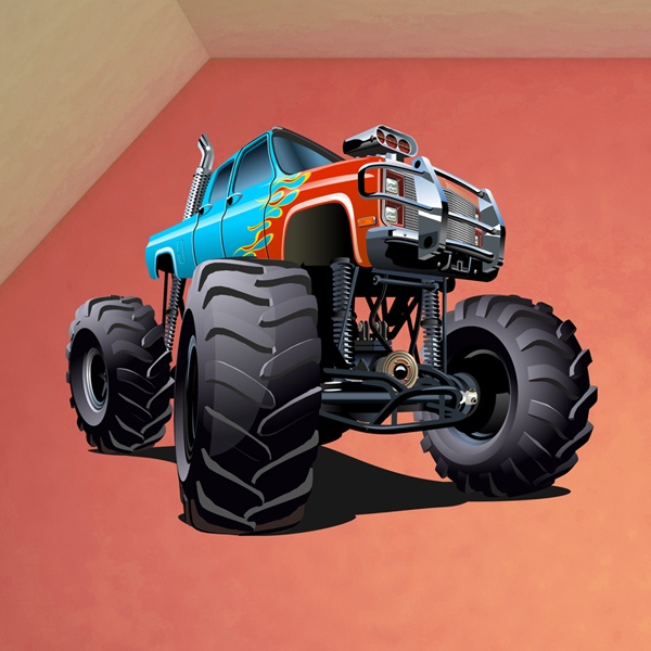 Stickers pour enfants: Monster Truck bleu avec des flammes rouges