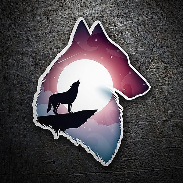 Autocollants: Silhouette de loup avec paysage