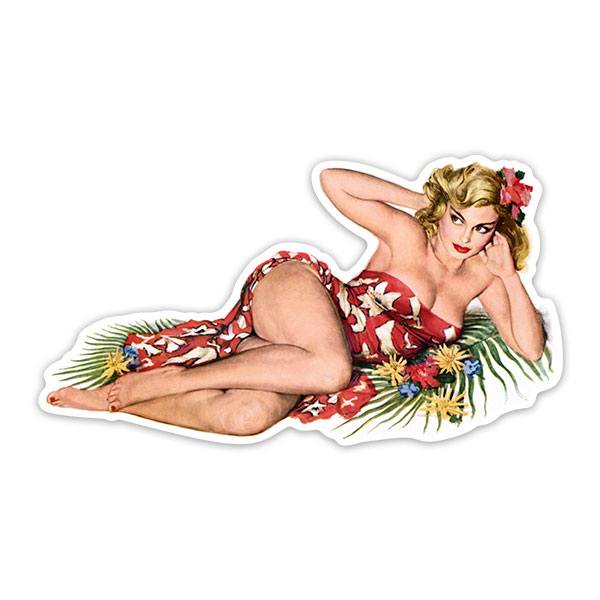 Autocollants: Fille Pin Up Hawaiana