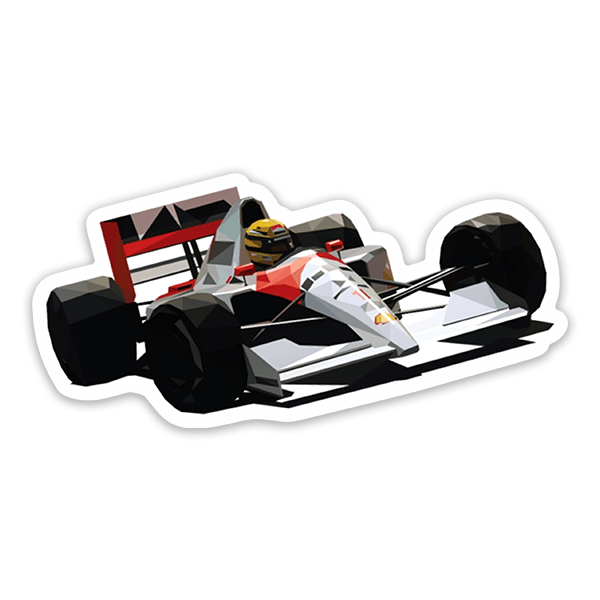 Autocollants: Ayrton Senna en Coche de Carreras Minimalista