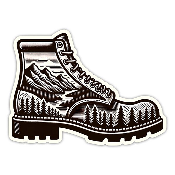 Autocollants: Bottes de montagne style paysagiste noir et blanc