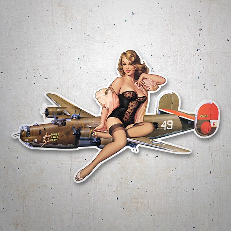 Autocollants: Autocollant Pin-up sur avion de chasse vintage