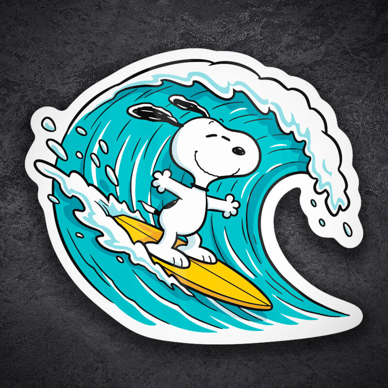 Autocollants: Snoopy Surfing Wave
