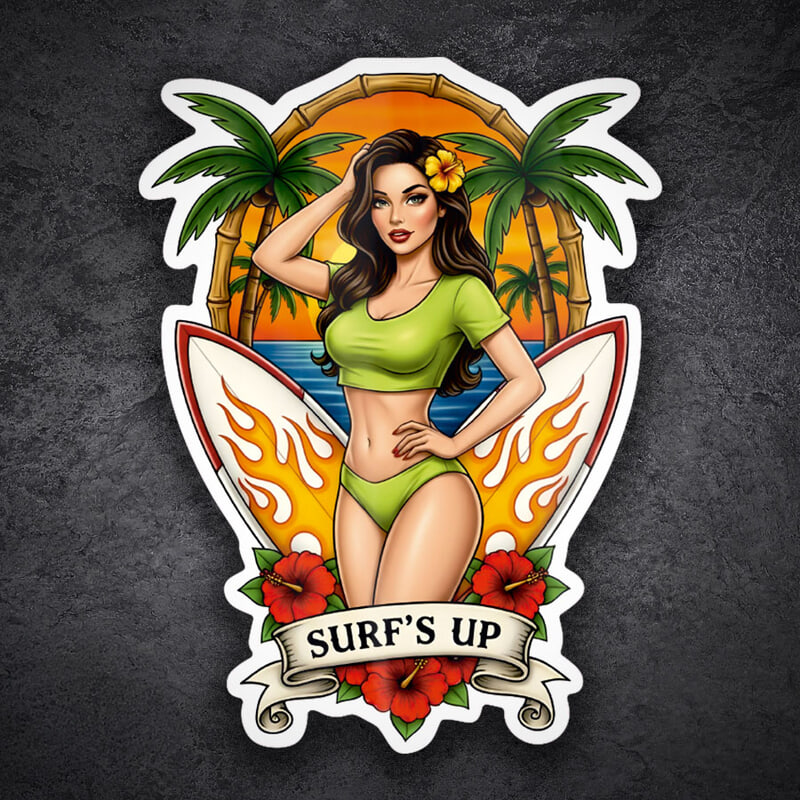 Autocollants: Surf’s Up Pin-Up Tropical