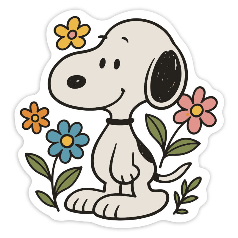 Autocollants: Snoopy avec Fleurs