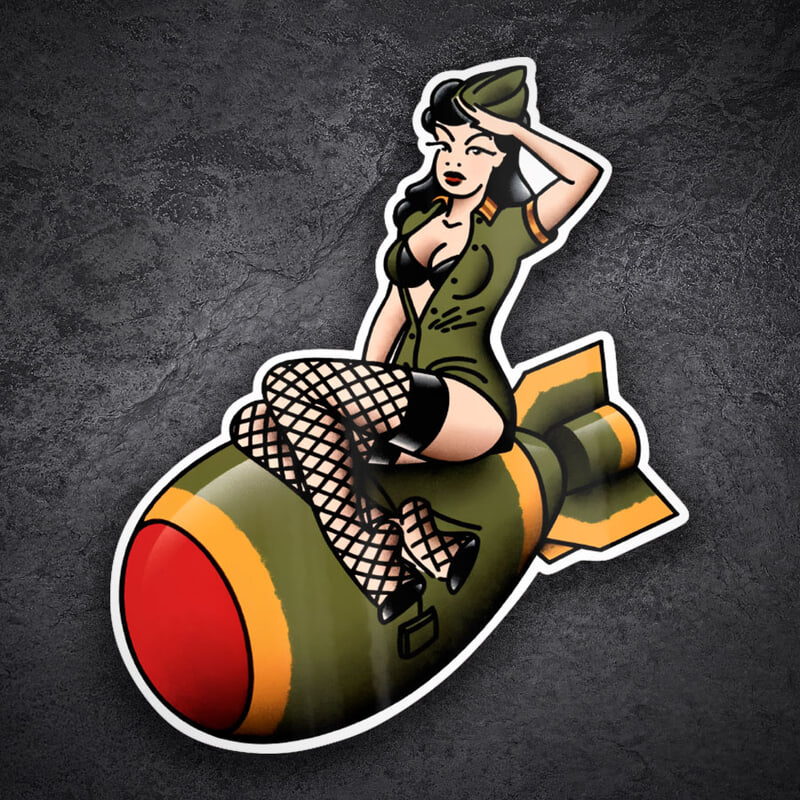 Autocollants: Pin-Up Militaire sur Bombe