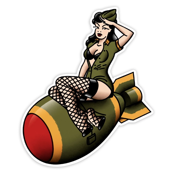 Autocollants: Pin-Up Militaire sur Bombe