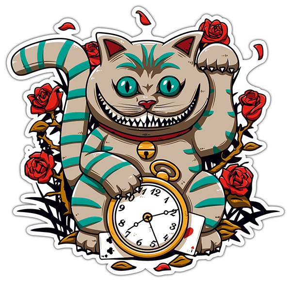 Autocollants: Horloge chat du Cheshire 0