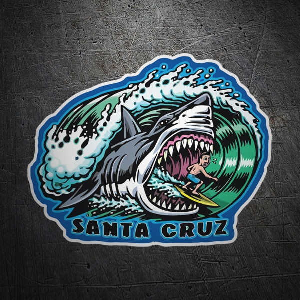 Autocollants: Surfeurs et requins de Santa Cruz