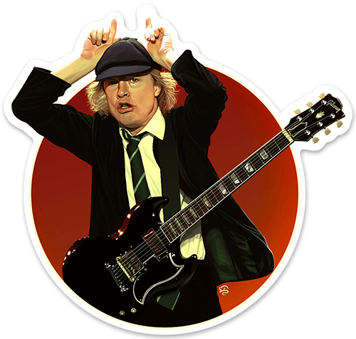 Autocollants: Angus Young en Composition Circulaire
