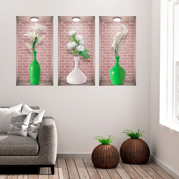 Stickers muraux: Niche Vases Blancs et Verts