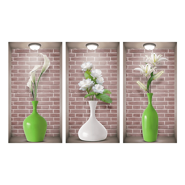 Stickers muraux: Niche Vases Blancs et Verts