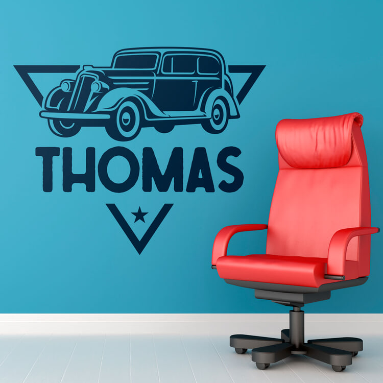 Stickers pour enfants: Voiture Rétro avec Prénom