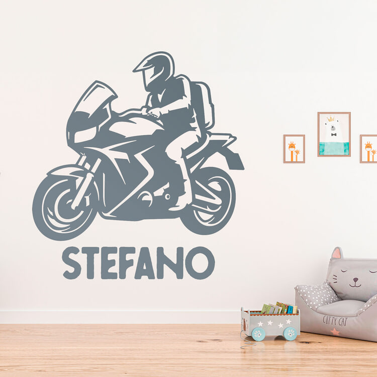 Stickers pour enfants: Moto de Route avec Prénom