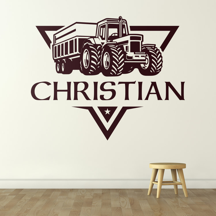 Stickers pour enfants: Tracteur avec pr&eacute;nom personnalisable