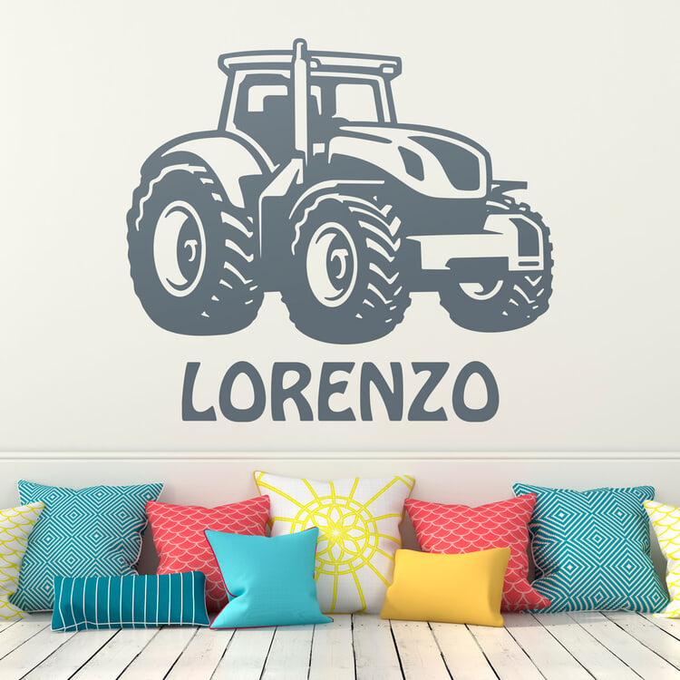 Stickers pour enfants: Tracteur avec pr&eacute;nom personnalisable