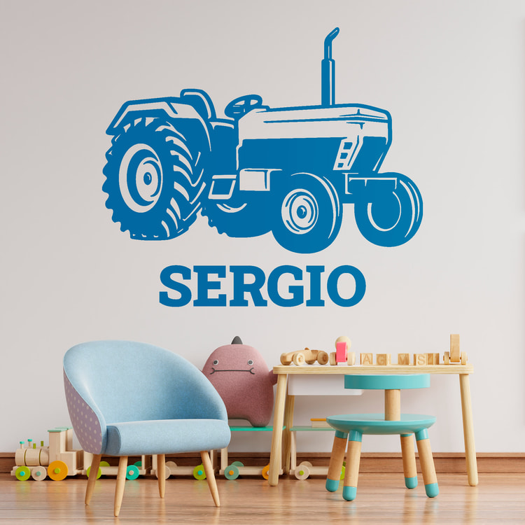 Stickers pour enfants: Tracteur ouvert avec nom