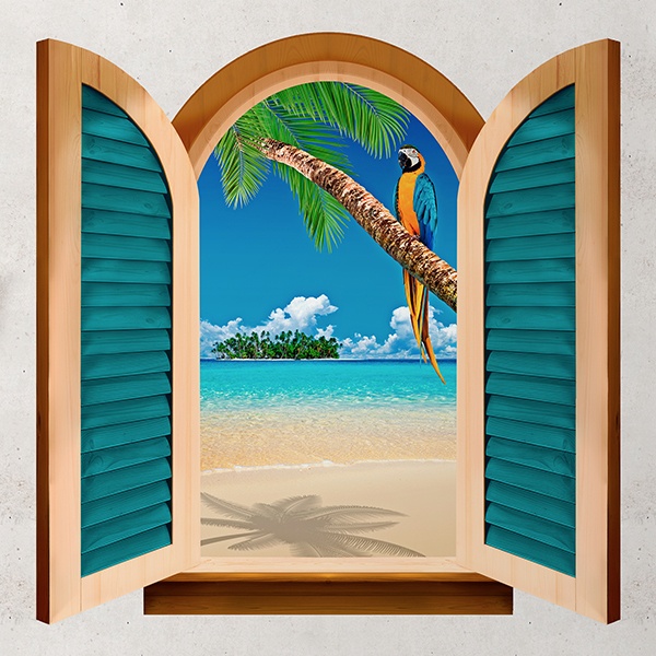 Stickers muraux: Fenêtre Perroquet dans un palmier