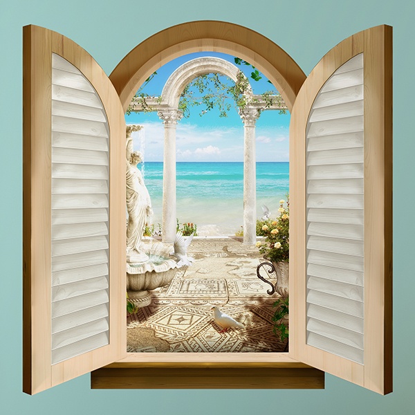 Stickers muraux: Fenêtre Arches surplombant la mer