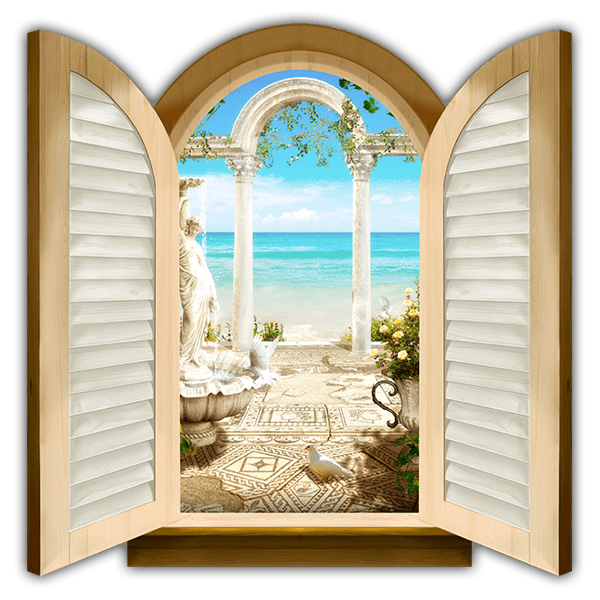 Stickers muraux: Fenêtre Arches surplombant la mer
