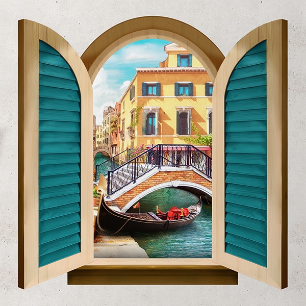 Stickers muraux: Fenêtre Pont sur le canal de Venise