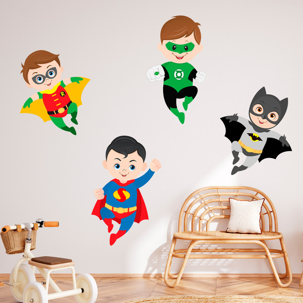 Sticker mural enfant Kit Superheroes volants