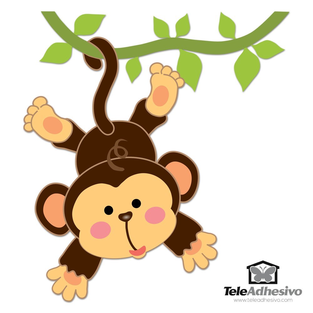 Stickers pour enfants: Singe accroché à la vigne