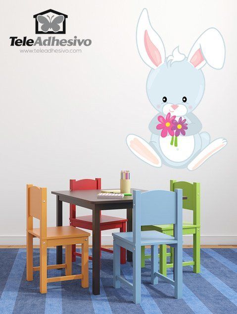 Stickers pour enfants: Lapin avec des fleurs