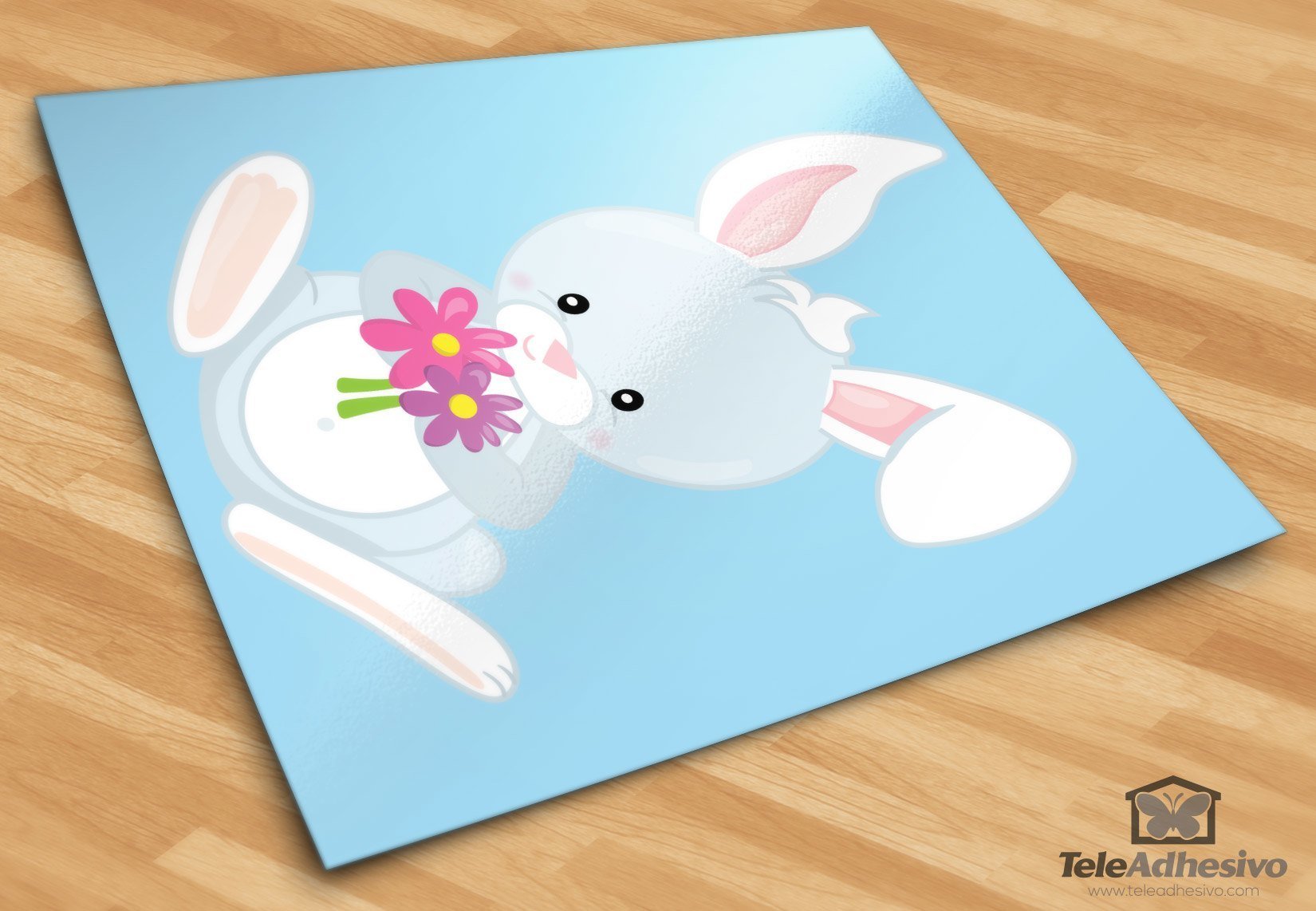 Stickers pour enfants: Lapin avec des fleurs