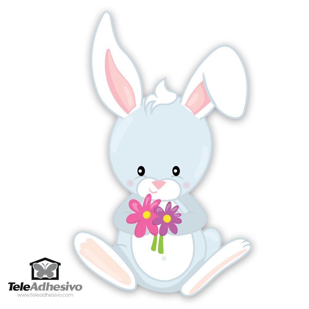 Stickers pour enfants: Lapin avec des fleurs