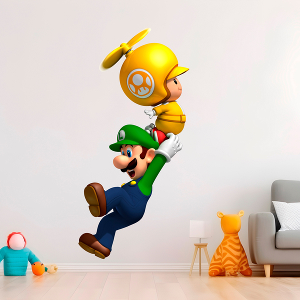 Stickers pour enfants: Luigi avec un Champignon Volant