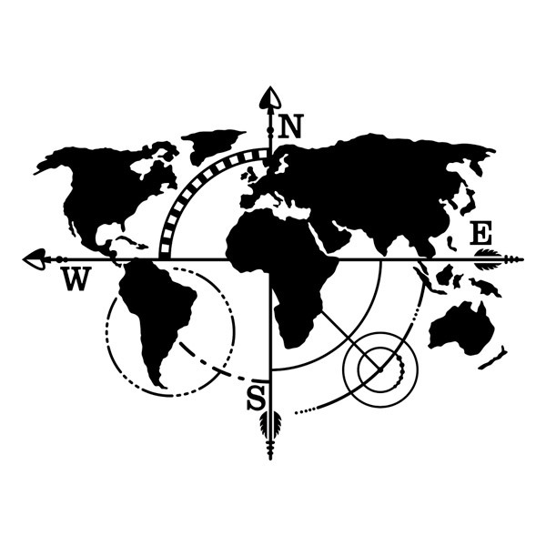 Stickers muraux: Carte du Monde Points Cardinaux