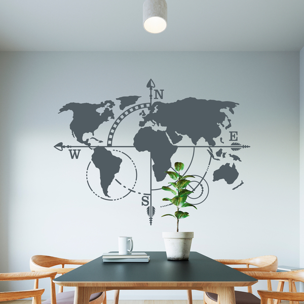 Stickers muraux: Carte du Monde Points Cardinaux