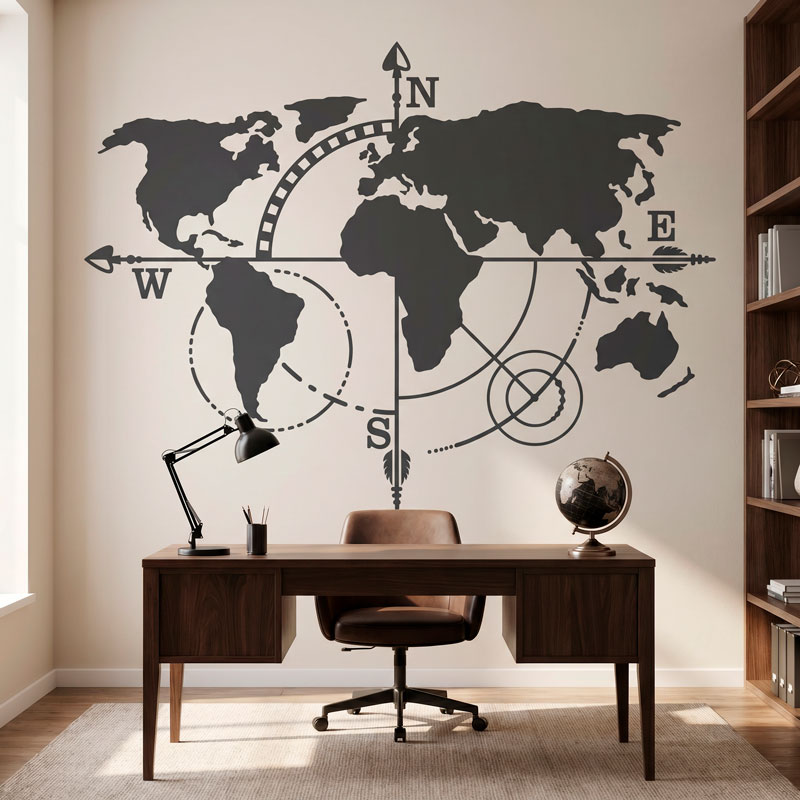Carte du Monde Points Cardinaux 4/8