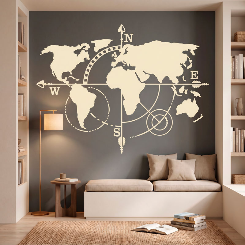 Carte du Monde Points Cardinaux 5/8