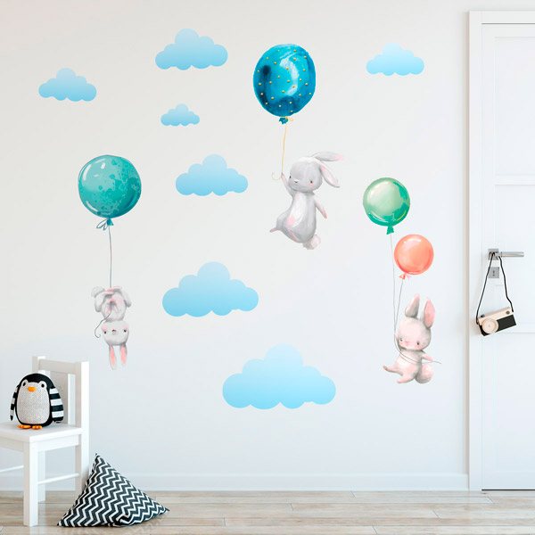 Stickers pour enfants: Lapins avec des ballons