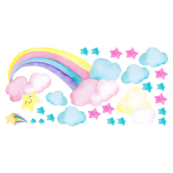 Tapis Enfant Rond 160 Cm - Motifs Nuages, étoiles, Ours Polaire - Poils Doux 8 Mm - Polyester - Certifié OEKO-TEX