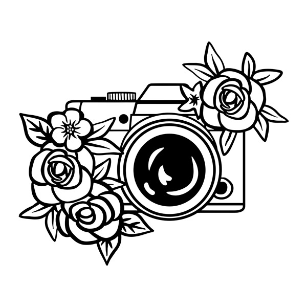 Stickers muraux: Appareil photo avec fleurs 2
