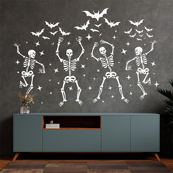 Stickers muraux: Des squelettes dansant avec des chauves-souris