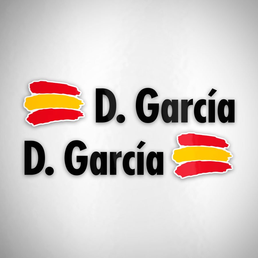 Autocollants: 2X Drapeaux Espagne + Nom en noir