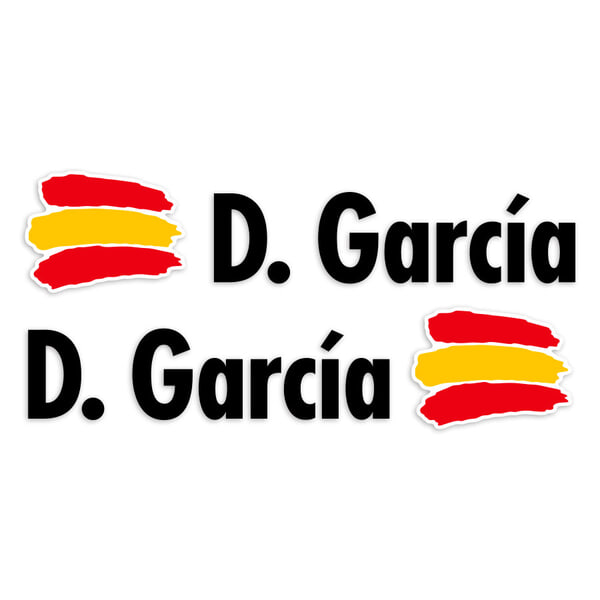 Autocollants: 2X Drapeaux Espagne + Nom en noir