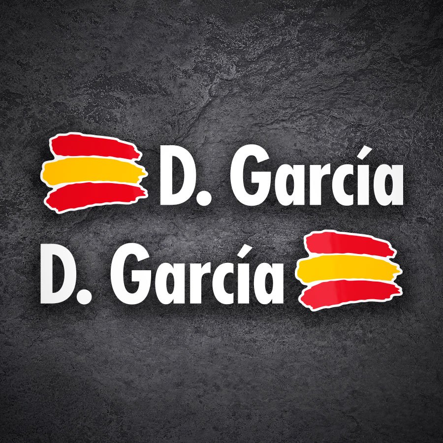 Autocollants: 2X Drapeaux Espagne + Nom en blanc
