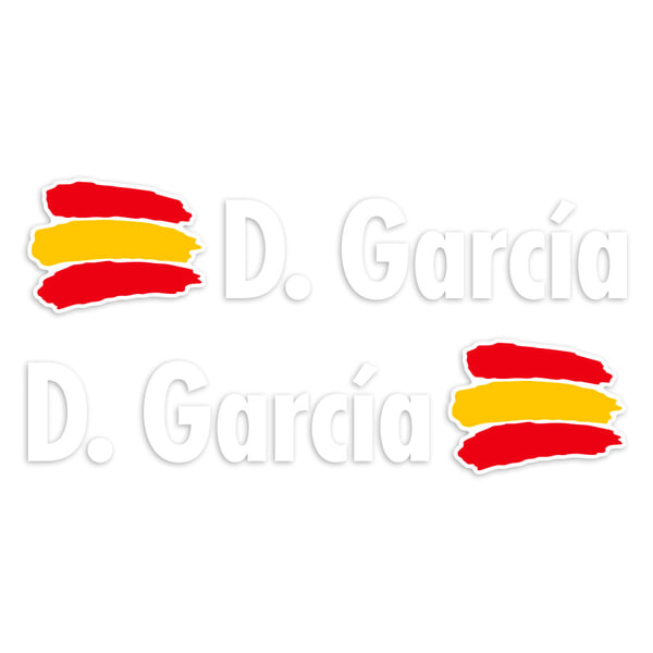 Autocollants: 2X Drapeaux Espagne + Nom en blanc