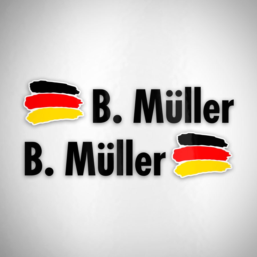 Autocollants: 2X Drapeaux Allemagne + Nom en noir