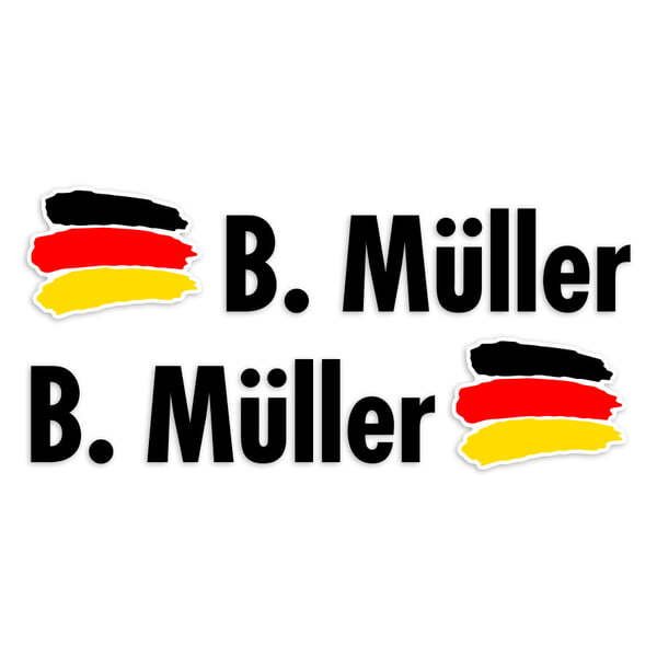 Autocollants: 2X Drapeaux Allemagne + Nom en noir