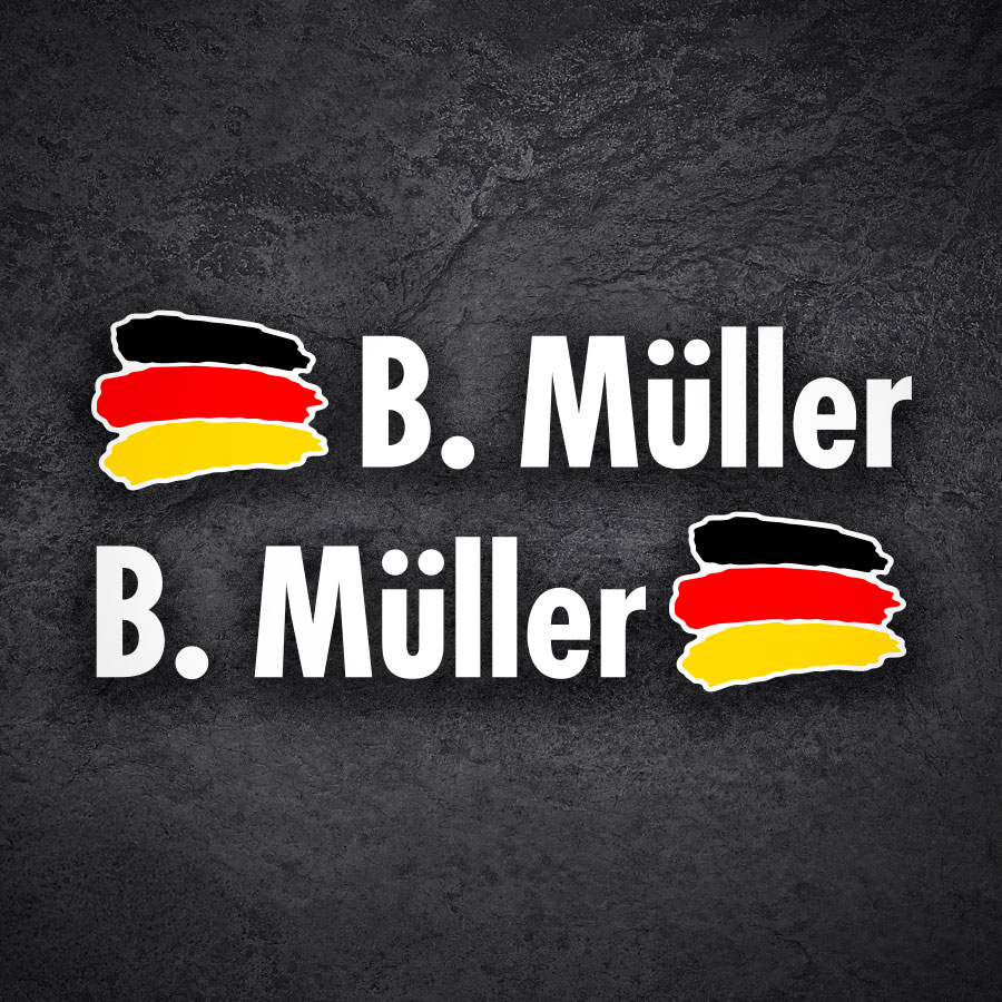 Autocollants: 2X Drapeaux Allemagne + Nom en blanc