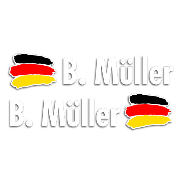 Autocollants: 2X Drapeaux Allemagne + Nom en blanc
